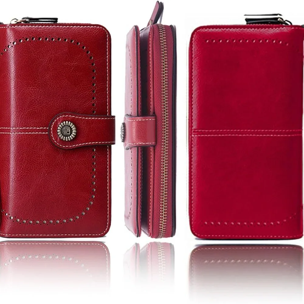 Leather Wallet for Women Large Capacity Credit Card Holder Wristlet
